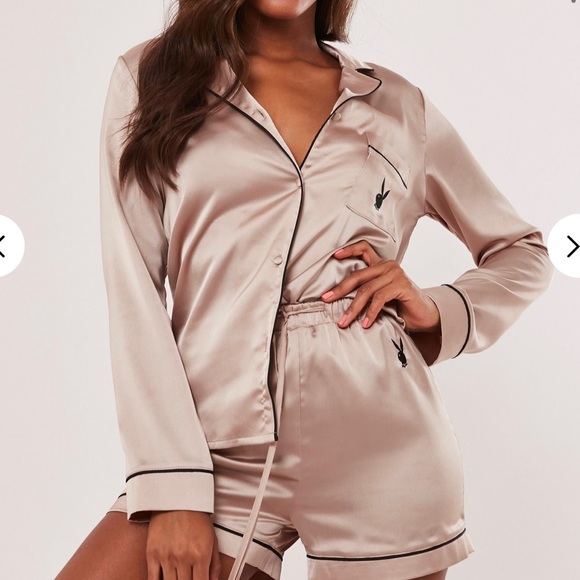 PLAYBOY Other - Playboy Champagne Satin Shorts & Shirt Pj Set